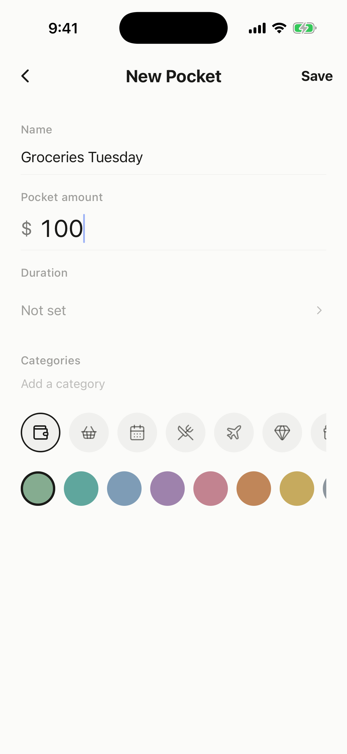 Creating a new budget and choosing its currency